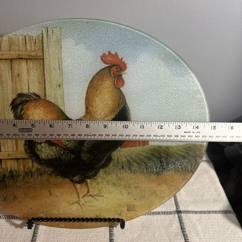 Vintage Tempered Glass Cutting Board Rustic Rooster‎ Design Oval Farmhouse